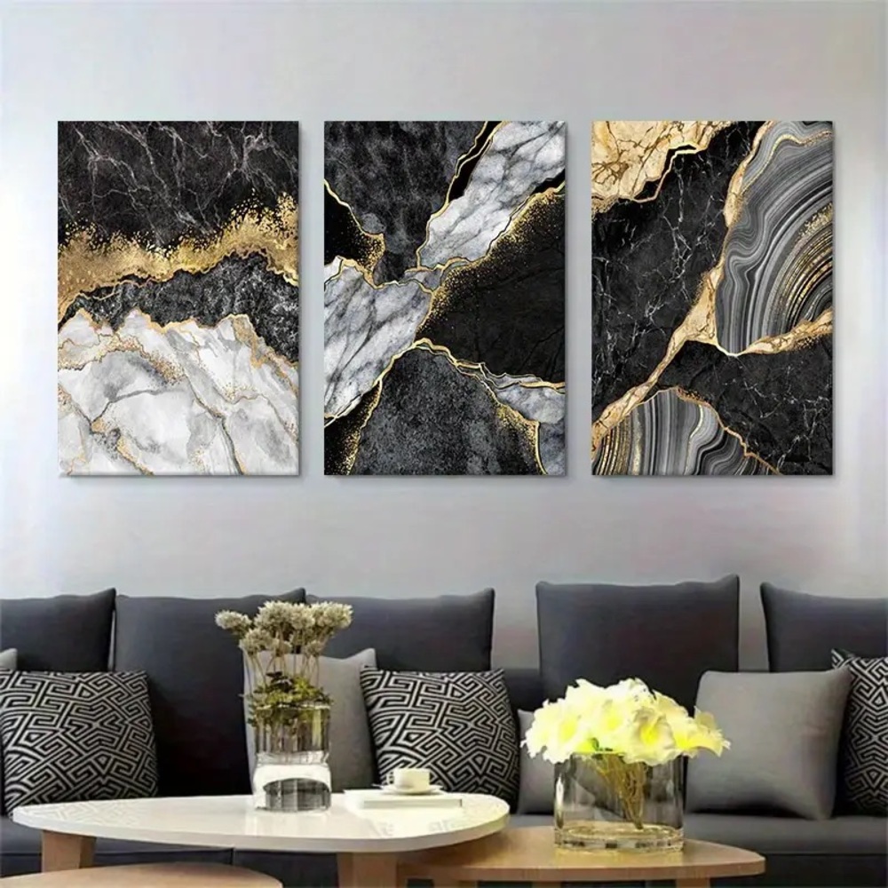 Abstract Canvas Art with Gold Accents